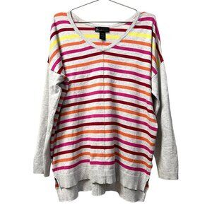 Lane Bryant Sweater Top Size 14/16 Rainbow Striped L/S Stretch V-Neck